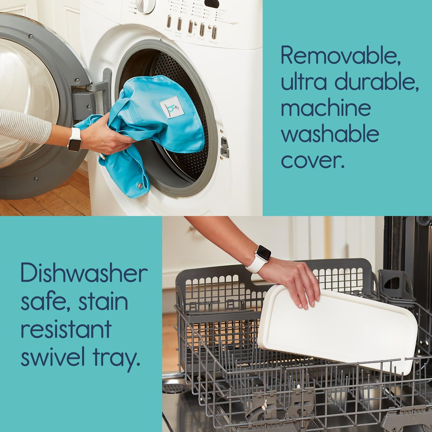 Hiccapop OmniBoost Travel Booster Seat with Tray for Baby | Folding Portable Seat for Dining Table, Camping, Beach, Grandma’s | Tip-Free Design Straps to Kitchen Chairs