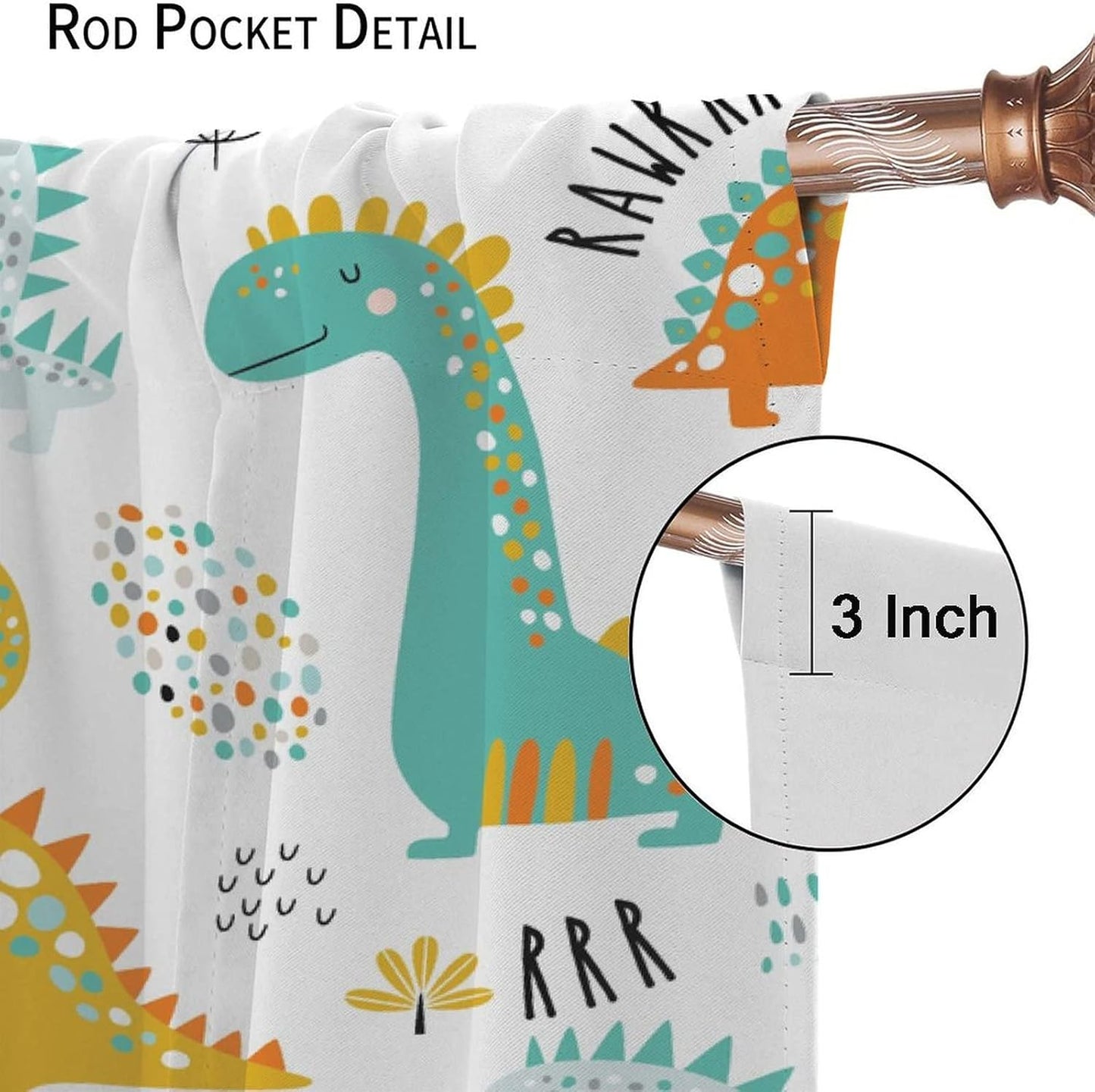 Dinosaur Curtains for Kids Boys Girls Home Decor Childish Cute Dino Animals Print Pattern Rod Pocket Blackout Window Drapes for Nursery Baby Bedroom Playroom W21xL45in 2 Panels