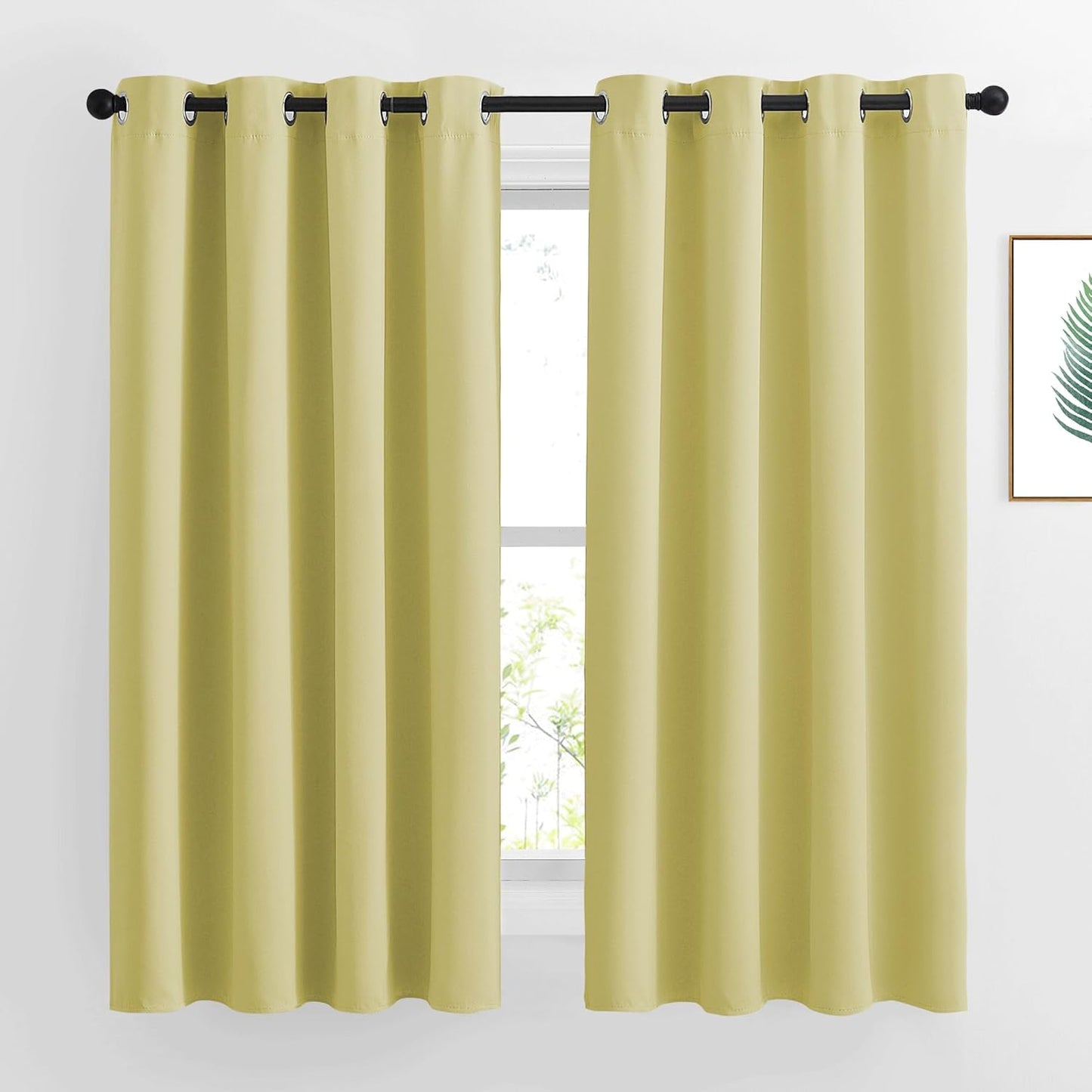 NICETOWN Room Darkening Curtains for Living Room - Functional Room Darkening Drapes/Panels for Bedroom, Thermal Insulated, Privacy Assured (Set of 2, 52 x 63 inches in Paler Yellow)