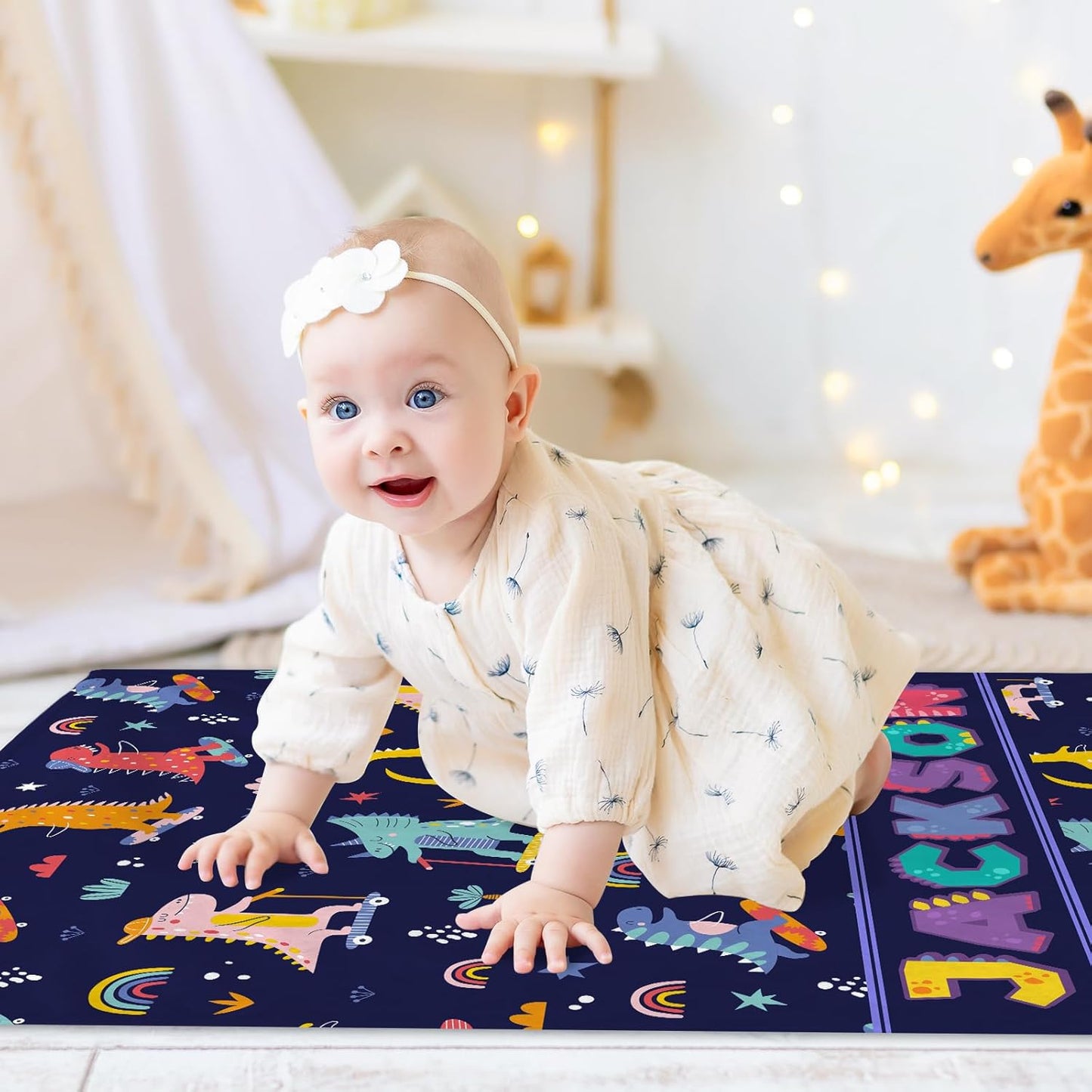 Personalized Dinasour Name Baby Blanket, Custom Cute Alphabet Name Blanket Toddler Boy Soft Flannne Swaddling Blankets Customized Monogram Memorial Gift from Nana for Infant Newborn Shower