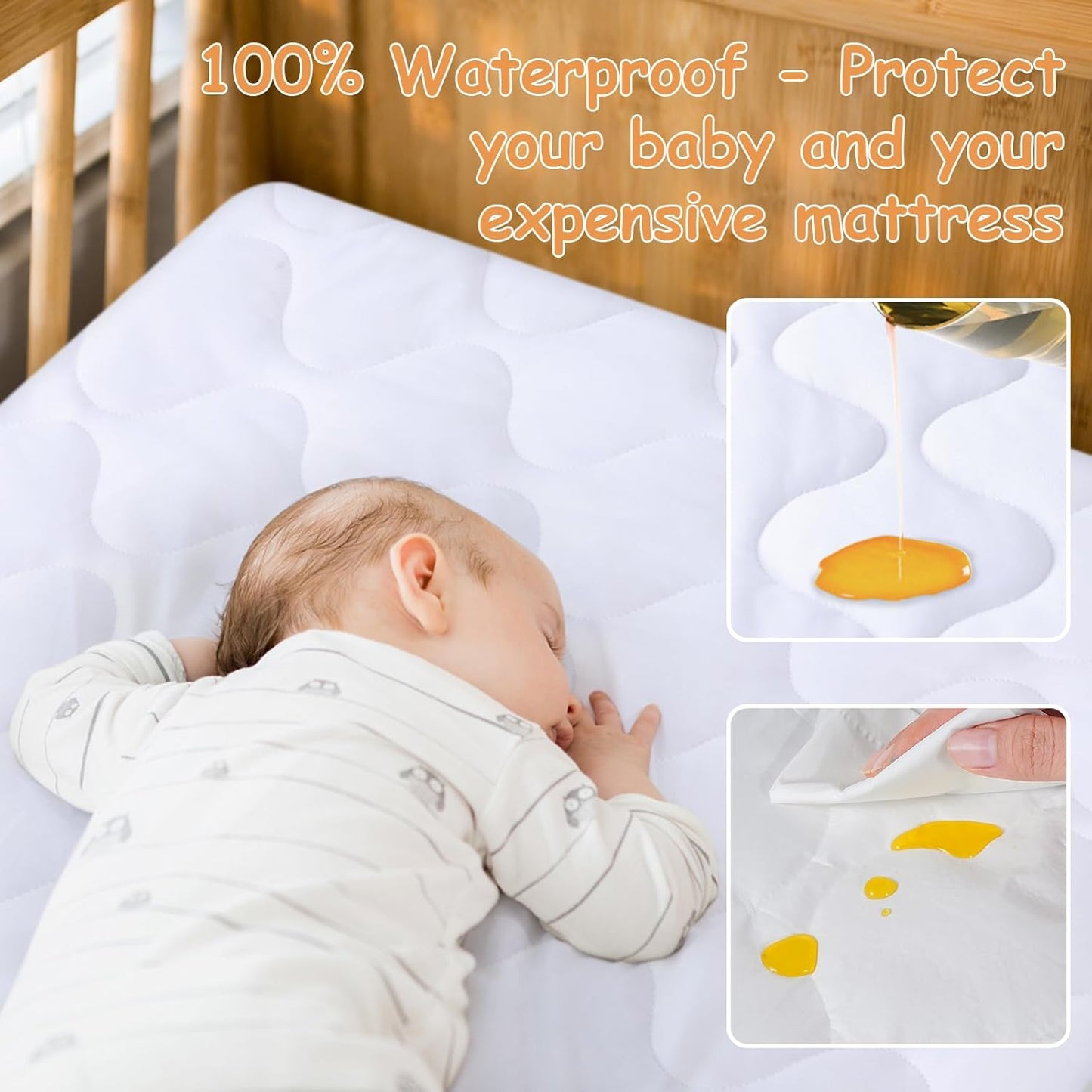 Yoofoss Waterproof Pack and Play Mattress Protector, Quilted Pack and Play Mattress Pad Cover Ultra Soft and Breathable, Playpen/Playard Mattress Sheet for Standard Pack n Play Size 39''x27''-White