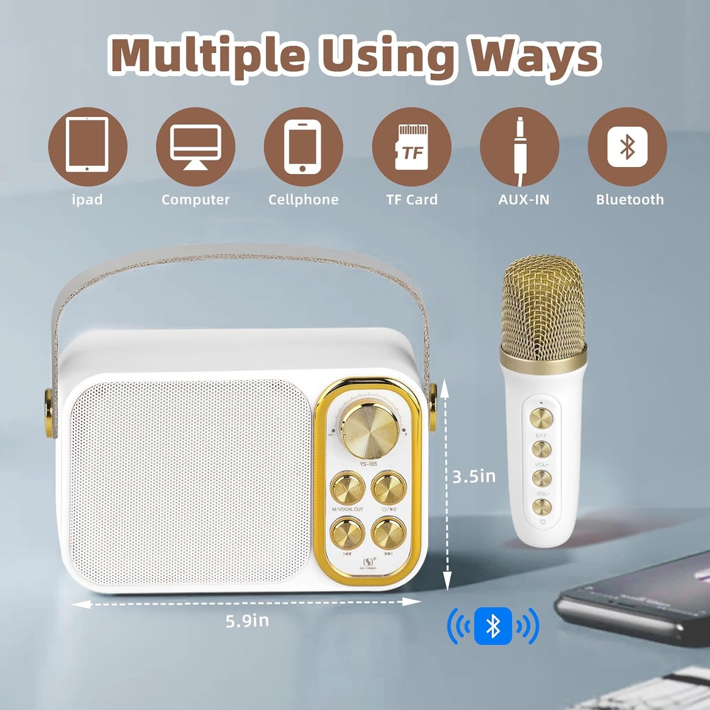 Mini Karaoke Machine for Kids Adult, Portable Bluetooth Karaoke Speaker with 2 Wireless Microphones for Home Party, Great Gifts for Boys and Girls Ages 4, 5, 6, 7, 8,9,10,11, 12+ Years Old