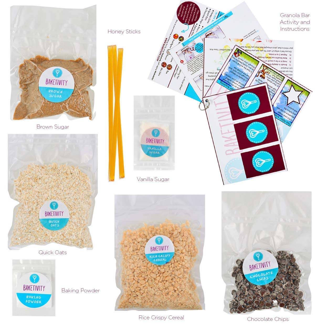 BAKETIVITY Kids Baking DIY Activity Kit - Bake Delicious Healthy Gluten Free Granola Bars with Pre-Measured Ingredients – Best Gift Idea for Boys and Girls Ages 6-12