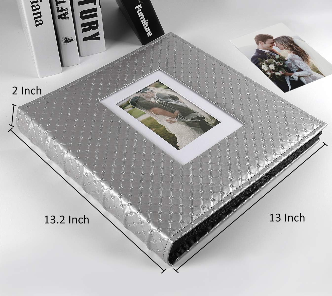 RECUTMS Photo Album 4x6 Holds 500 Photos Black Inner Page Button Grain Leather Larger Capacity Horizontal and Vertical Photos Wedding Pictures Album Birthday Christmas Baby Family Photo Book(Grey)