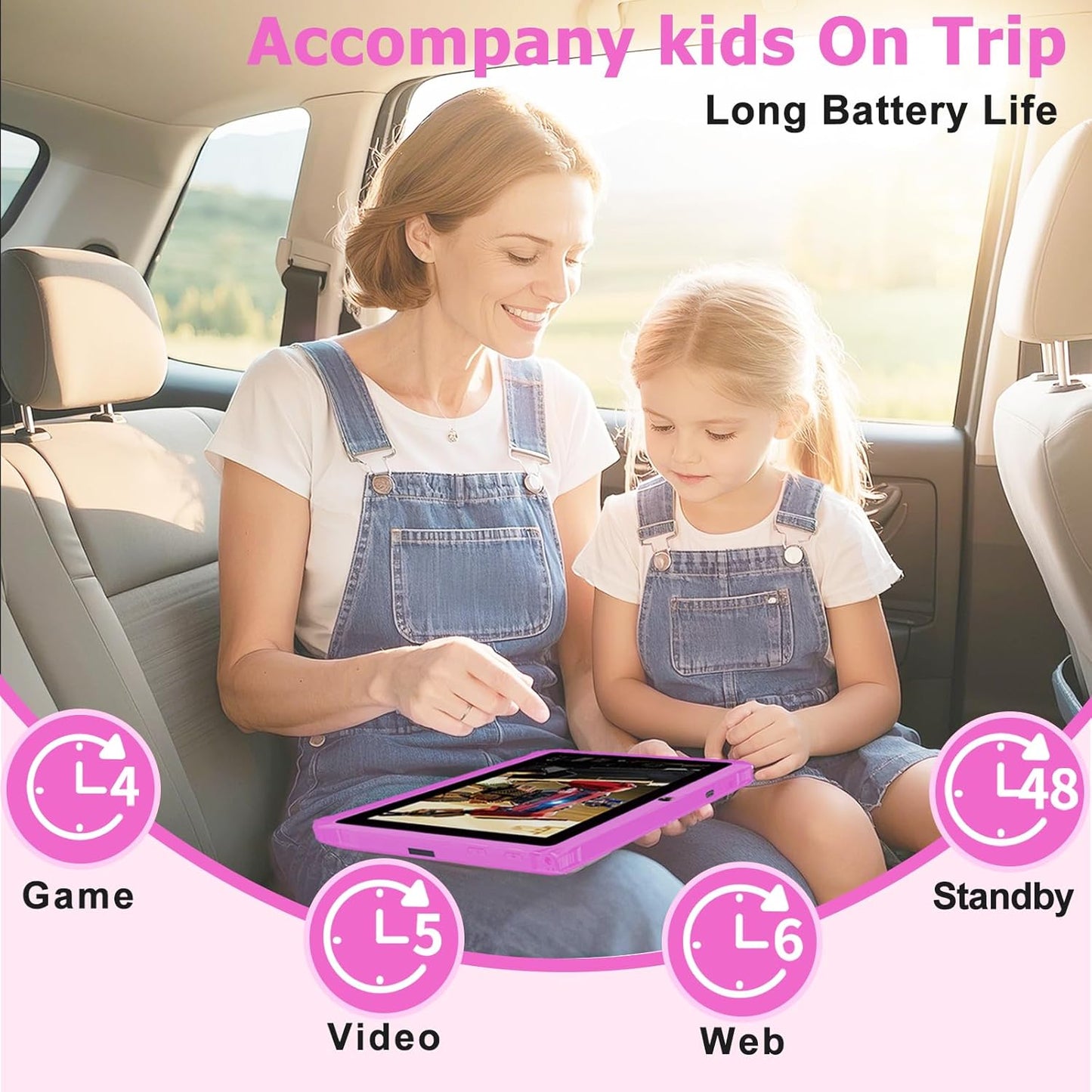 YINOCHE Kids Tablet 7 inch Toddler Tablet for Kids 3-7 32GB Android Tablets for Toddlers with Case WiFi Parental Control Dual Camera GMS Certified Toddler Learning Tablets for Children (Pink)