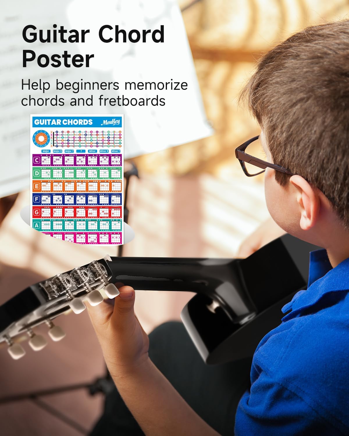 Moukey 30" Acoustic Guitar for Beginners Kids Youth 1/4 Size Dreadnought Guitarra Acustica Kit with Chord Poster, Gig Bag, Tuner, Picks, Nylon Strings, Capo, Strap - Black