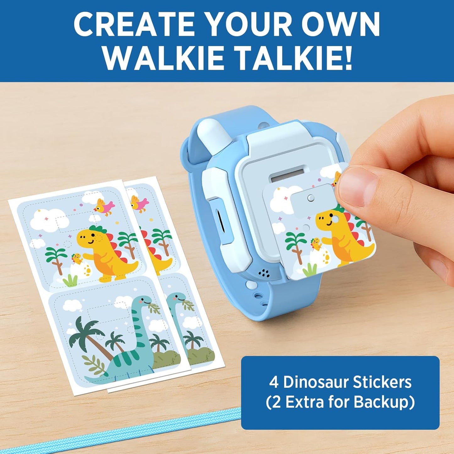 Kids Walkie Talkies Rechargeable 2 Pack, Wearable Wrist & Lanyard Watch with Flashlight, Fun Stickers, Toys Gifts for Boys Girls Age 3-12 for Outdoor Camping, Hiking, Birthday, Christmas (Blue)