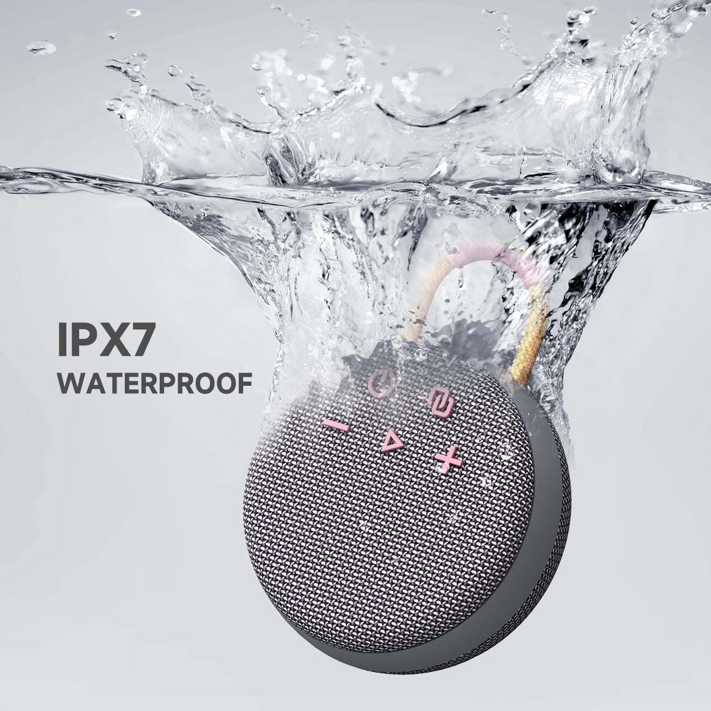 MusiBaby Wireless Mini Speaker – IPX7 Showerproof Audio with BT 5.3 & Clip, Durable Shell for Dorm Use, Gift Bags, Backpack Travel & Poolside Fun (Gray)