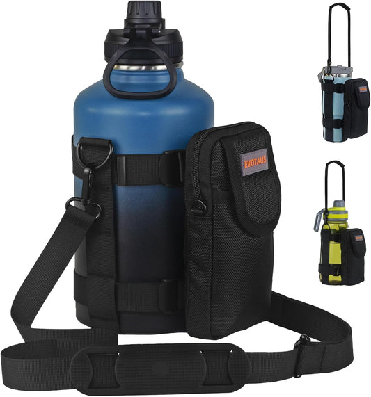 Water Bottle Holder with Strap, Shoulder & Hand Bottle Holder with Phone Pocket – Fits 32-64 oz Sports Bottles & 20-40 oz Insulated Bottles – Durable Sling Bag for Walking, Hiking, Gym