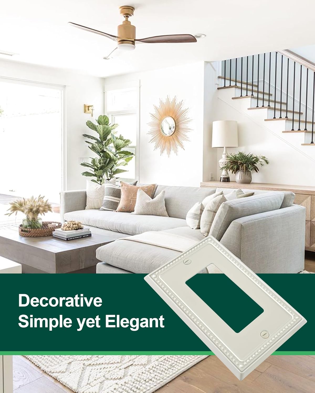 6-Pack Decorator Outlet Cover Plate, Decorative Switch Plates and Outlet Covers, Light Almond Metal Wall Plates for Electrical Outlets, Receptacle, GFCI Outlet, Dimmer Switch