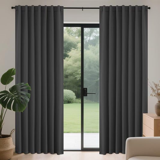 Joydeco Blackout Curtains 84 Inch Length 2 Panels Set, Thermal Insulated Black Out Curtains for Bedroom, Room Darkening Drapes for Living Room Window (W37 x L84 Inch, Dark Grey)