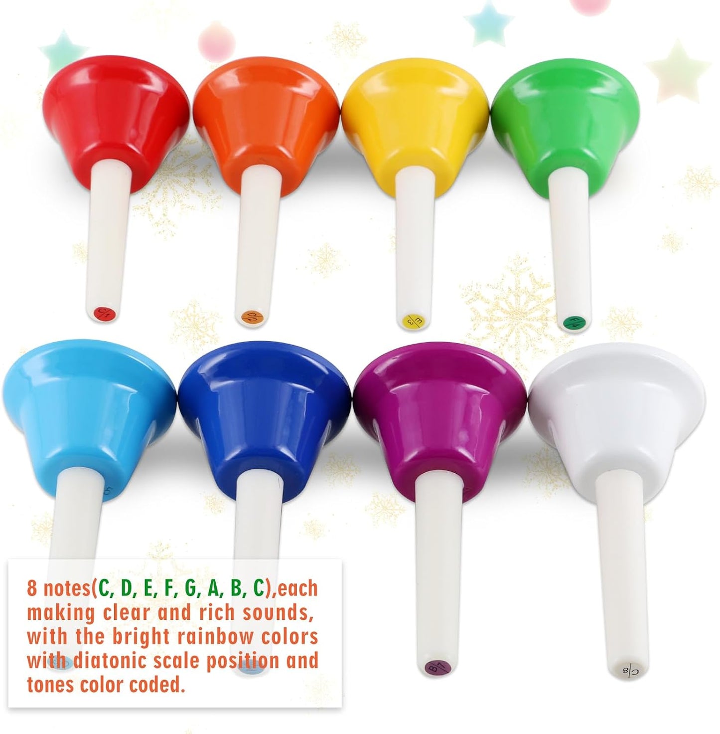 Eastrock Handbells, Hand Bells Set 8 Note Musical Bells for Toddlers Children Kids Adults, Used for Festival, Musical Teaching, Church Chorus, Wedding, Family Party