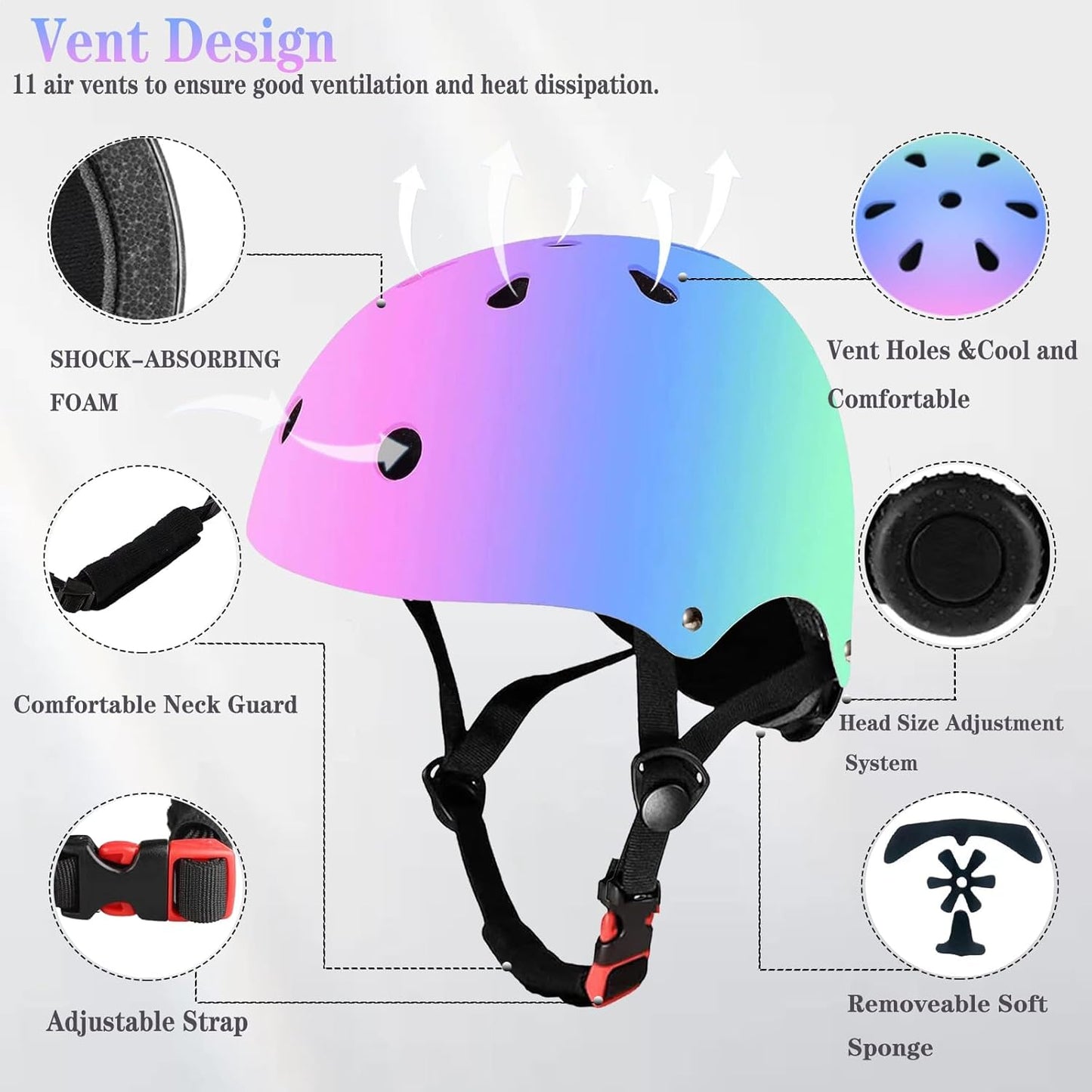 Kids Helmet,Toddler Skateboard Helmets for Ages 2-3-5-8-14 Years Boys Girls with Knee and Elbow Pads Wrist Guards fit Roller Skates,Skateboarding,Skating Scooter Adjustable Kids Helmet