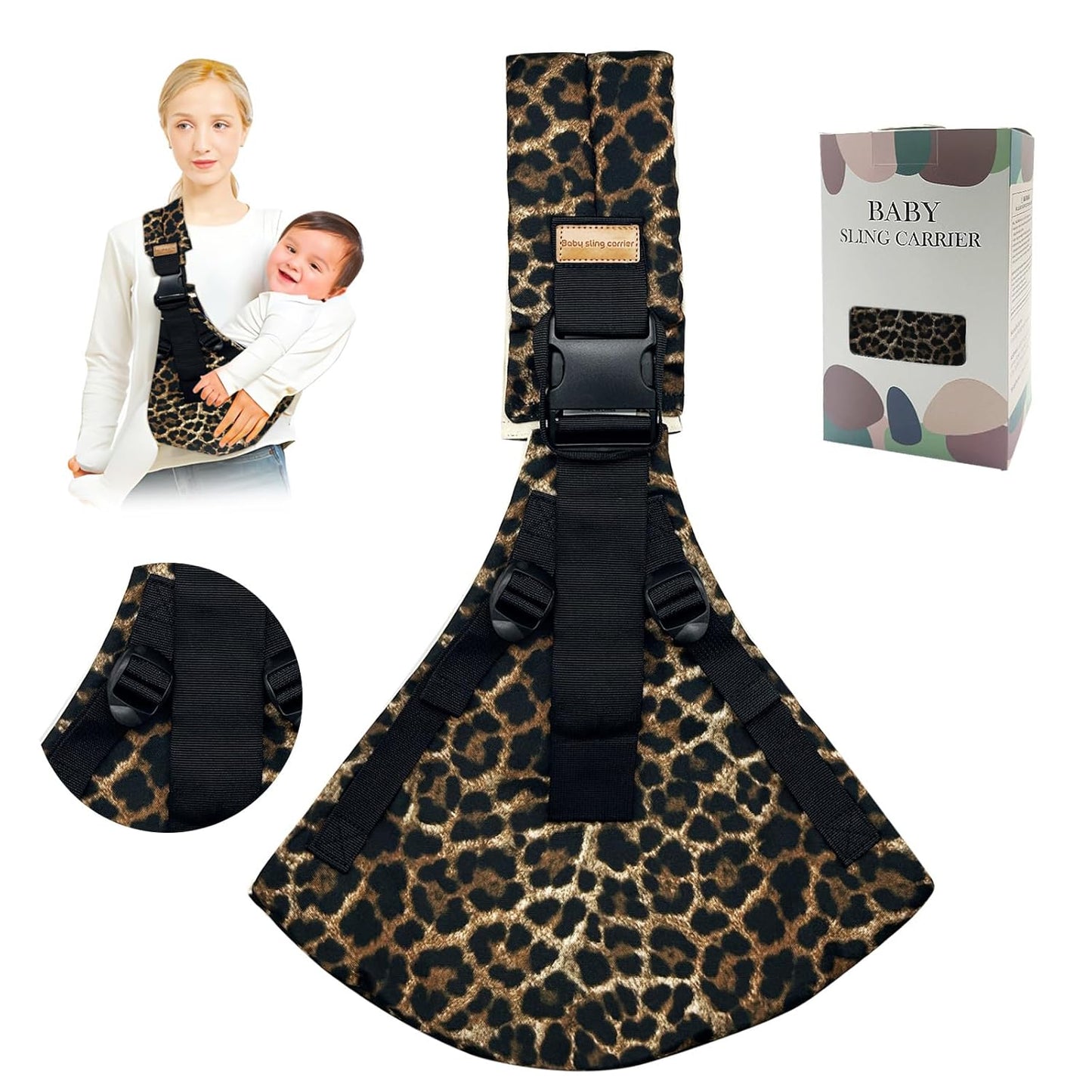 Baby Sling Carrier,Toddler Carrier,Upgraded 2025 Baby Sling with 4 Adjustable Straps(10-30lbs),Lightweight,Portable and One Size Fits All(Leopard Print)