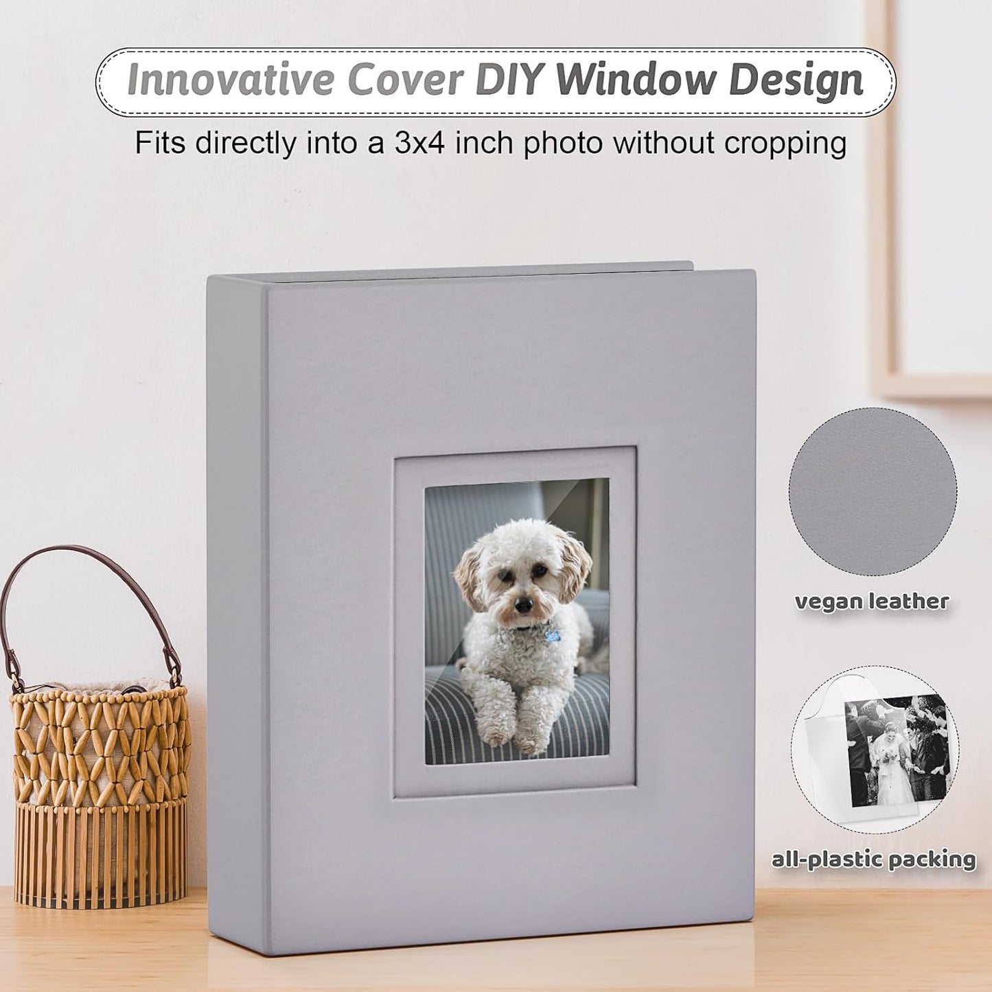 Popotop Photo Album 4x6 100 Pockets with Leather Hardcover Cover, Small Photo Album Holder Book with 50Pcs Pages for Family Travel Wedding Baby Gifts