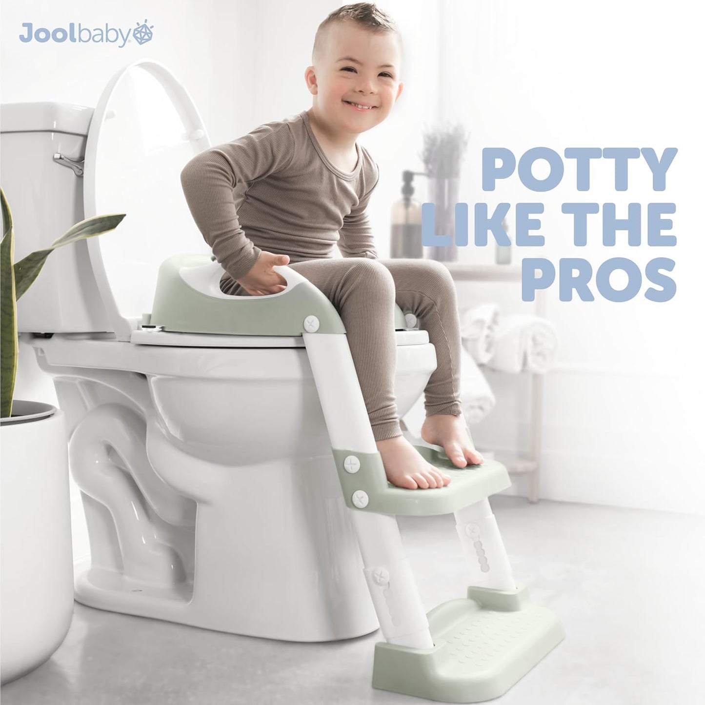 Jool Baby Potty Training Seat with 2 Step Ladder for Toddlers - Soft Cushioned Seat & Splash Guard, Adjustable Height (Sage)