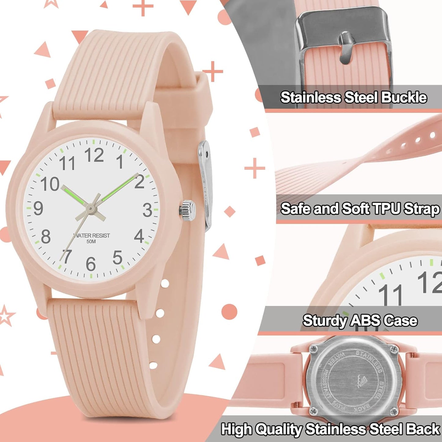 Kids Analog Watches for Girls Boys Watches with Soft Band Learning Time 50M Waterproof Children Watch Easy to Read for Ages 4-12 Kids Gift