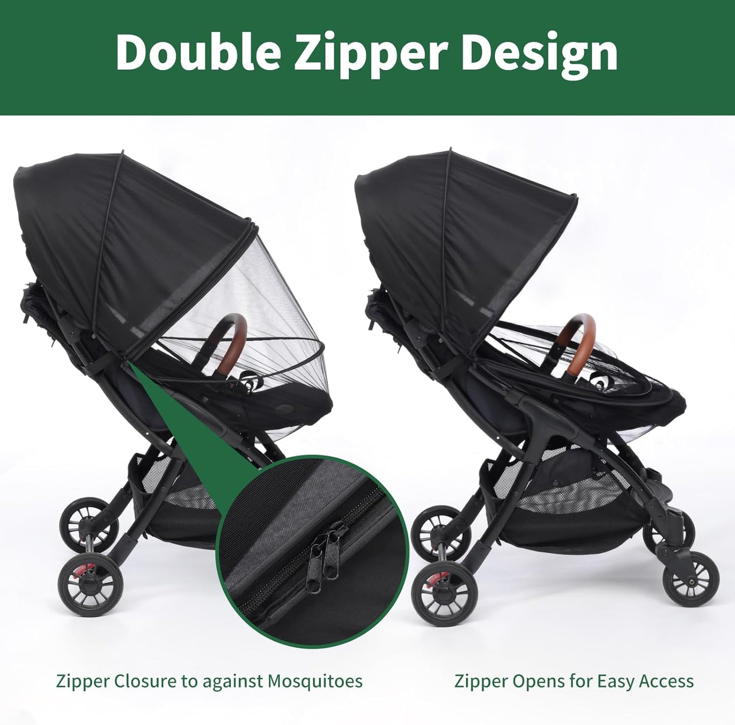 2-in-1 Stroller Sun Shade and Mosquito Net Cover - Universal Breathable Baby Cover With Two-Way Zipper for Extender