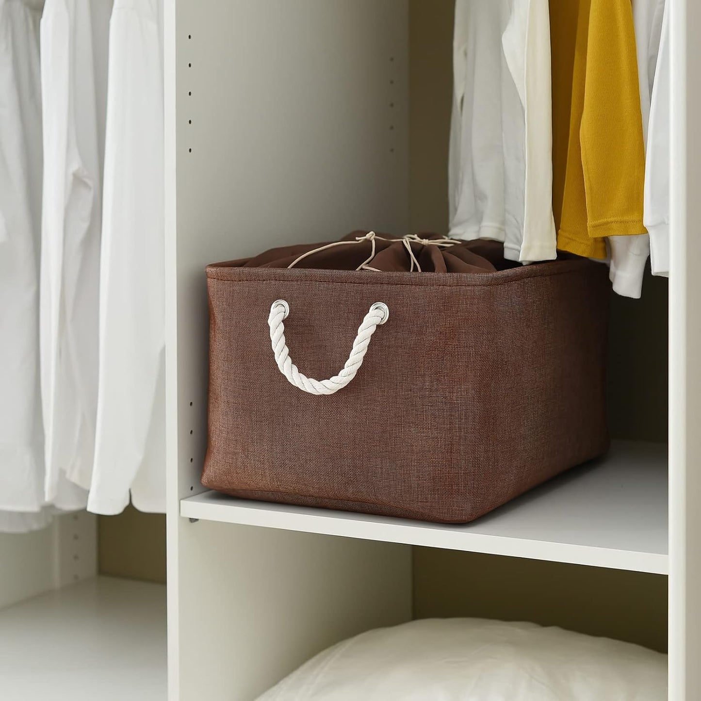 TheWarmHome Organization and Storage Basket for Organizing - 17x14x10 inch 3 Pack Fabric Storage Cubes, Collapsible Storage Bins for Shelves Closet Organizer Toy Gift Cloth (Brown)