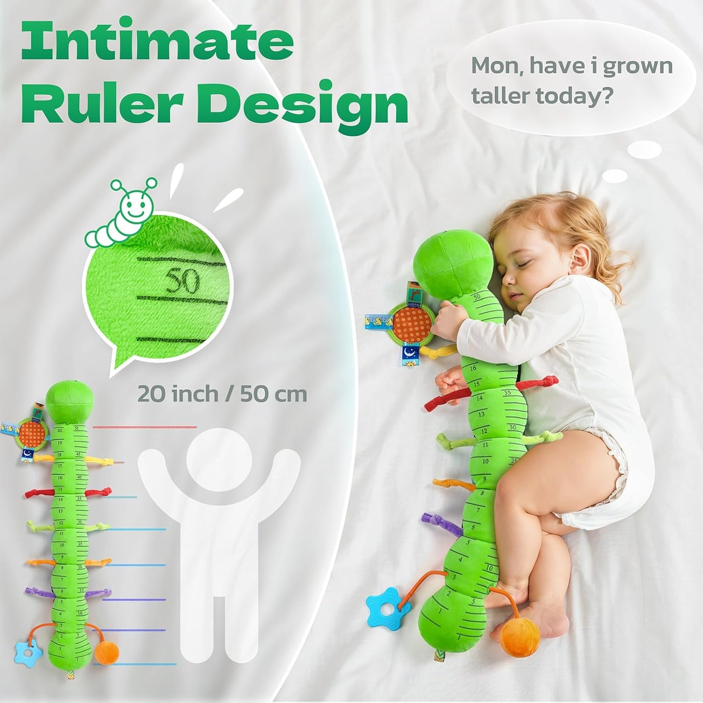 HEMRLY Baby Toys for 0-6 Months, Musical Plush Caterpillar Infant Sensory Toy with Baby Mirror&Crinkle Rattle,Pull String,Teething Toys, Tummy Time Newborn Gifts for 0-3-6-12 Boys Girls - Green Branch