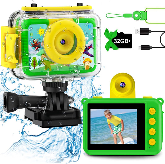 GKTZ Kids Camera - Waterproof Underwater Camera for Kids, Christmas Birthday Gifts for Boys Age 3-12, 1080P HD Children Digital Action Camera, Pool Toys for Kids Age 4-12