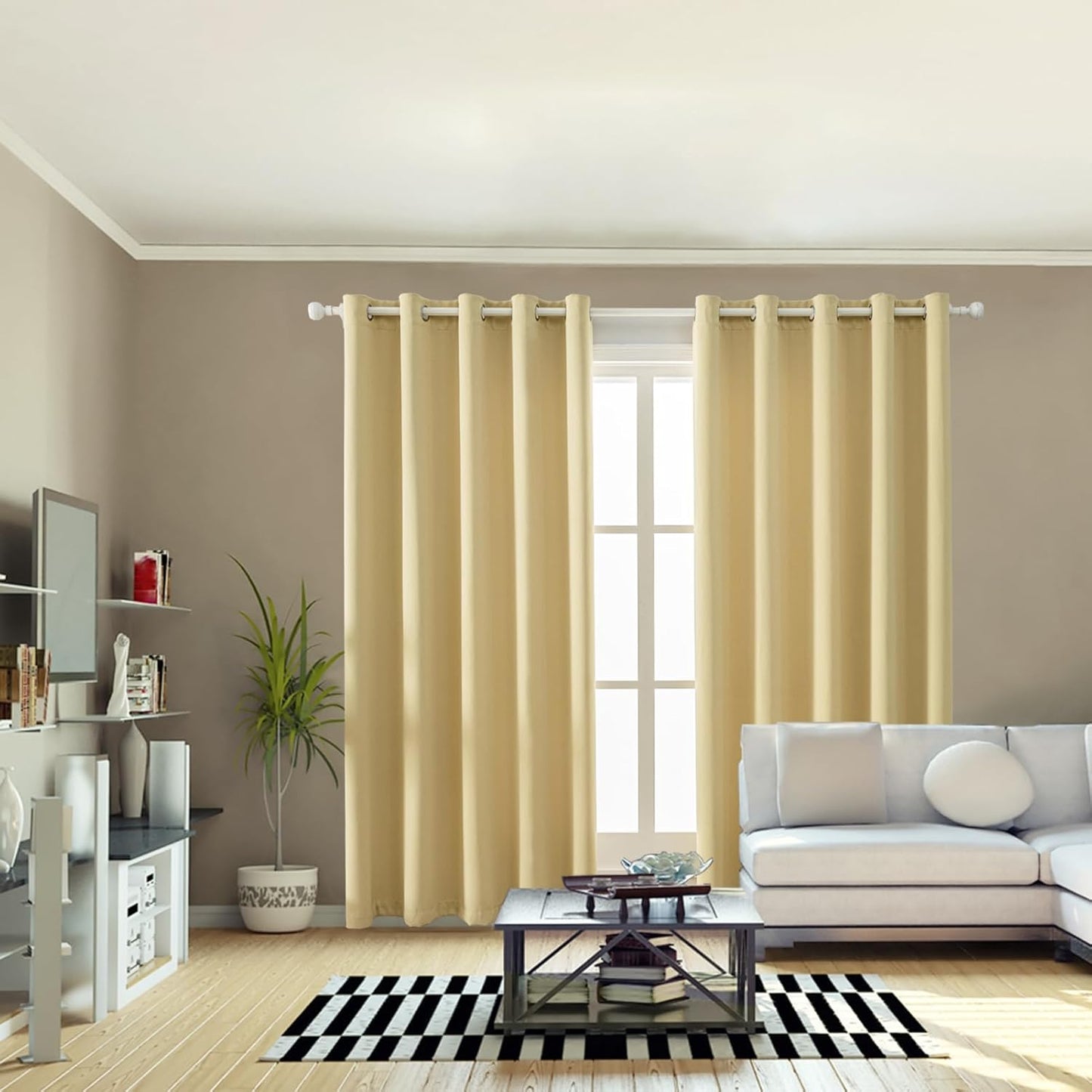 Anytime 100% Blackout Curtain Set, Thermal Insulated & Energy Efficiency Window Draperies for Guest Room, Full Shading Panels for Shift Worker and Light Sleepers（Beige, 2 Panels, 70W x 95L）