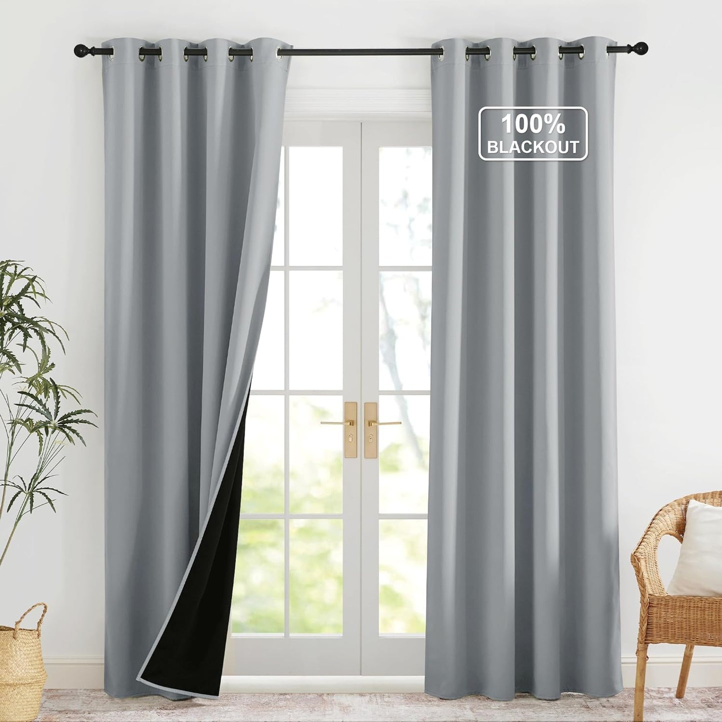 NICETOWN Grey Blackout Curtains for Bedroom 52 X 84 Inch Long 2 Panels Set Light Room Darkening Plylux Drapes for Living Room, Soundproof Thermal Insulated Grommet Window Treatment