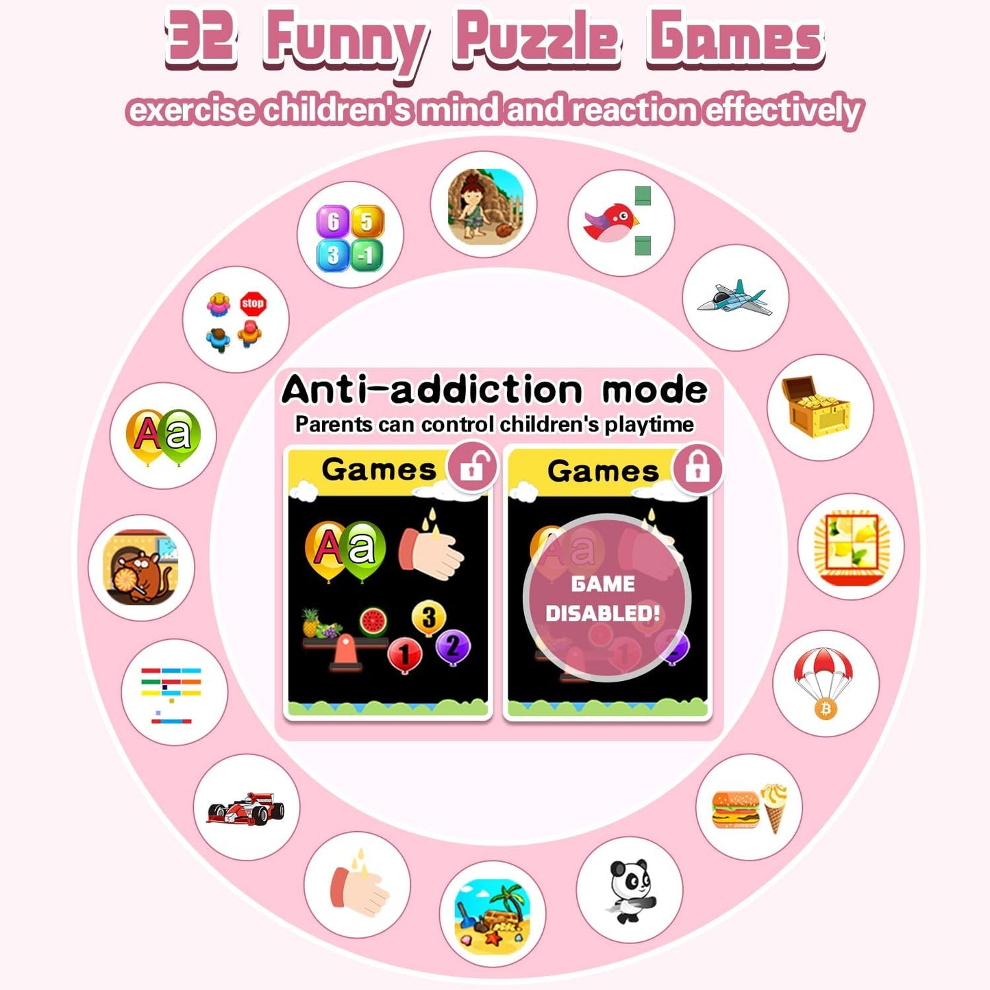 Kids Smart Watch Gift for Girls Ages 3-12, IP67 Waterproof, 32 Puzzle Games, HD Touchscreen Dual Camera Vedio Pedometer Music Player, Kids Watch Toy Birthday Gifts for Girls Ages 5 6 7 8 9 10 (Pink)