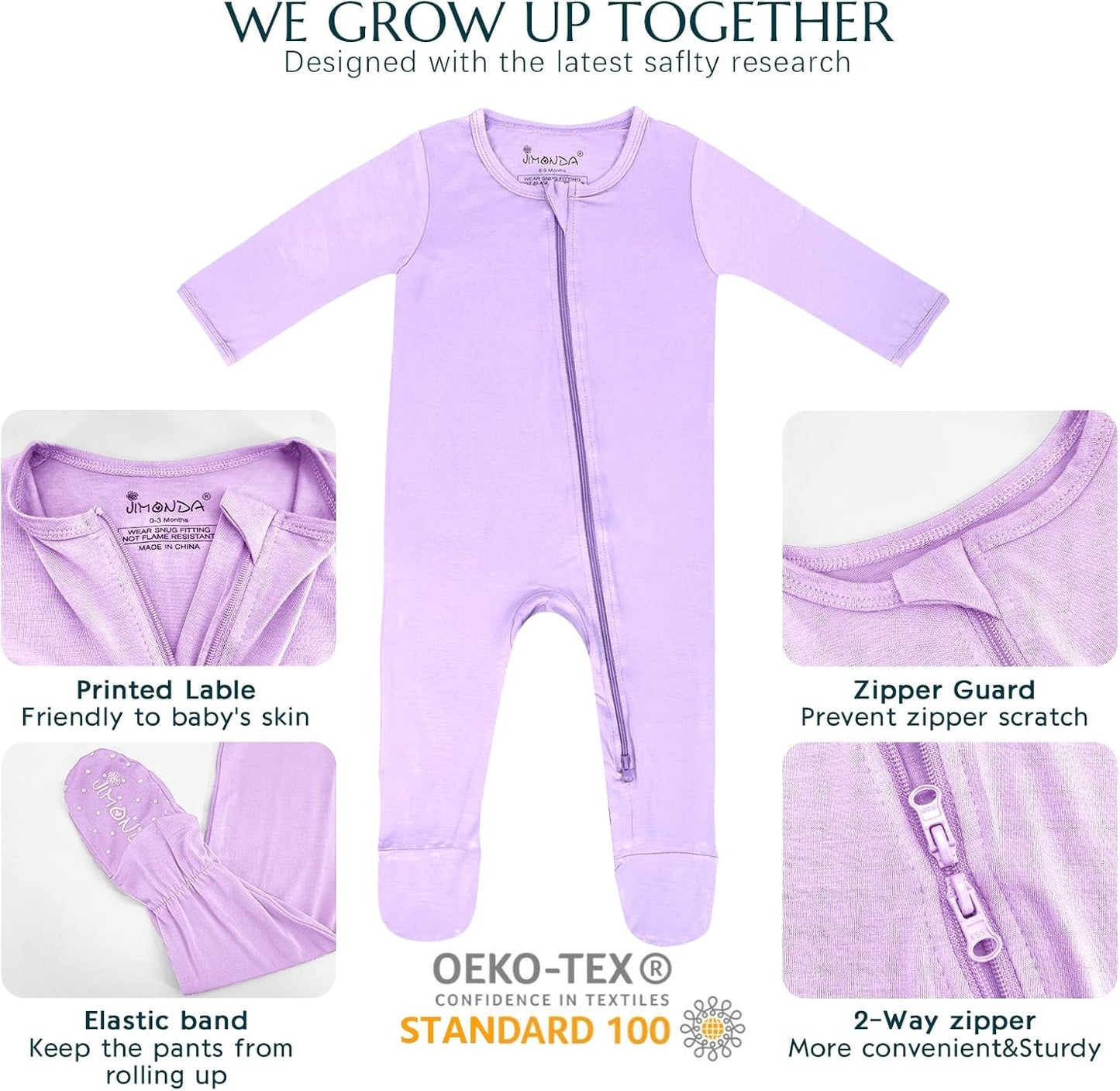 Jimonda Baby Romper Boys Girls Bamboo Pajamas 2-Way Zipper Footed Unisex Zip-Up Sleepers Sleep and Play pjs