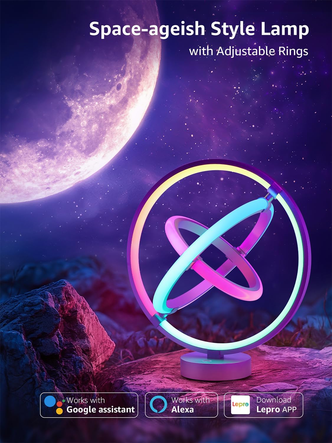 Lepro TB1 AI Smart Table Lamp, RGB+IC Addressable Color Changing Desk Light Alexa Google Enable, Music Sync Unique Cool LED Lamps for Game Room Decor Ambient Lighting, APP Control No Remote, 2.4 GHz