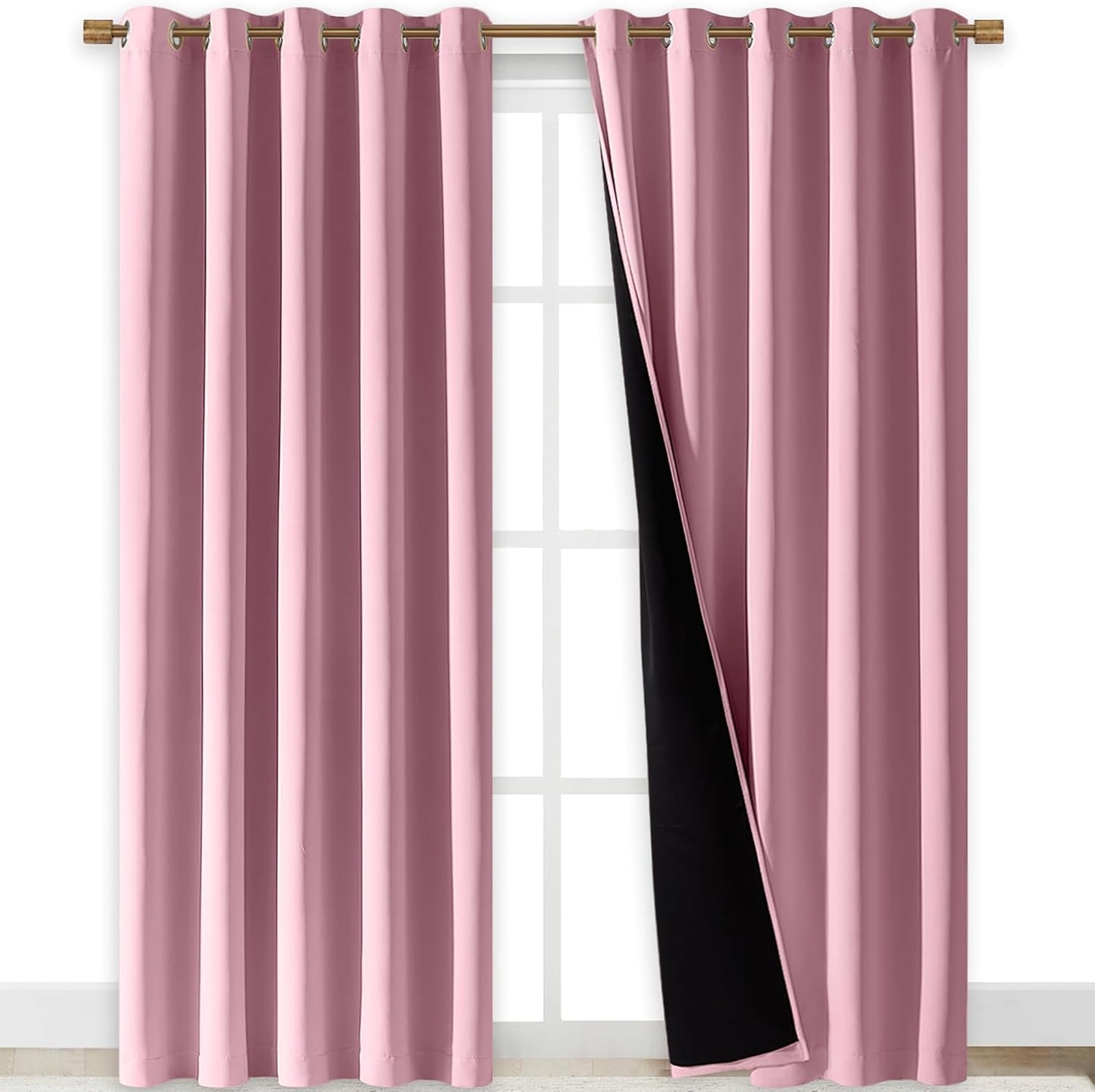 NICETOWN Crystal Pink Full Shade Curtain Panels, Pair of Energy Smart & Noise Blocking Out Blackout Drapes for Dining Room Window, Thermal Insulated Guest Room Lined Window Dressing(70 x 84 inch)