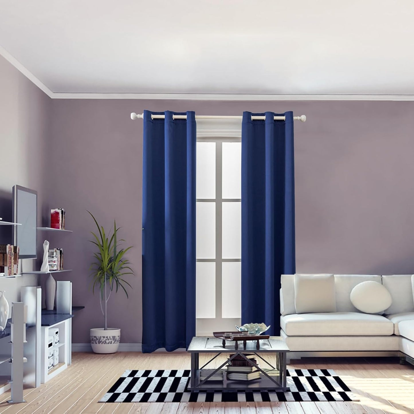 Anytime 100% Blackout Curtain Set, Thermal Insulated & Energy Efficiency Window Draperies for Guest Room, Full Shading Panels for Shift Worker and Light Sleepers（Navy Blue, 2 Panels, 37W x 84L）