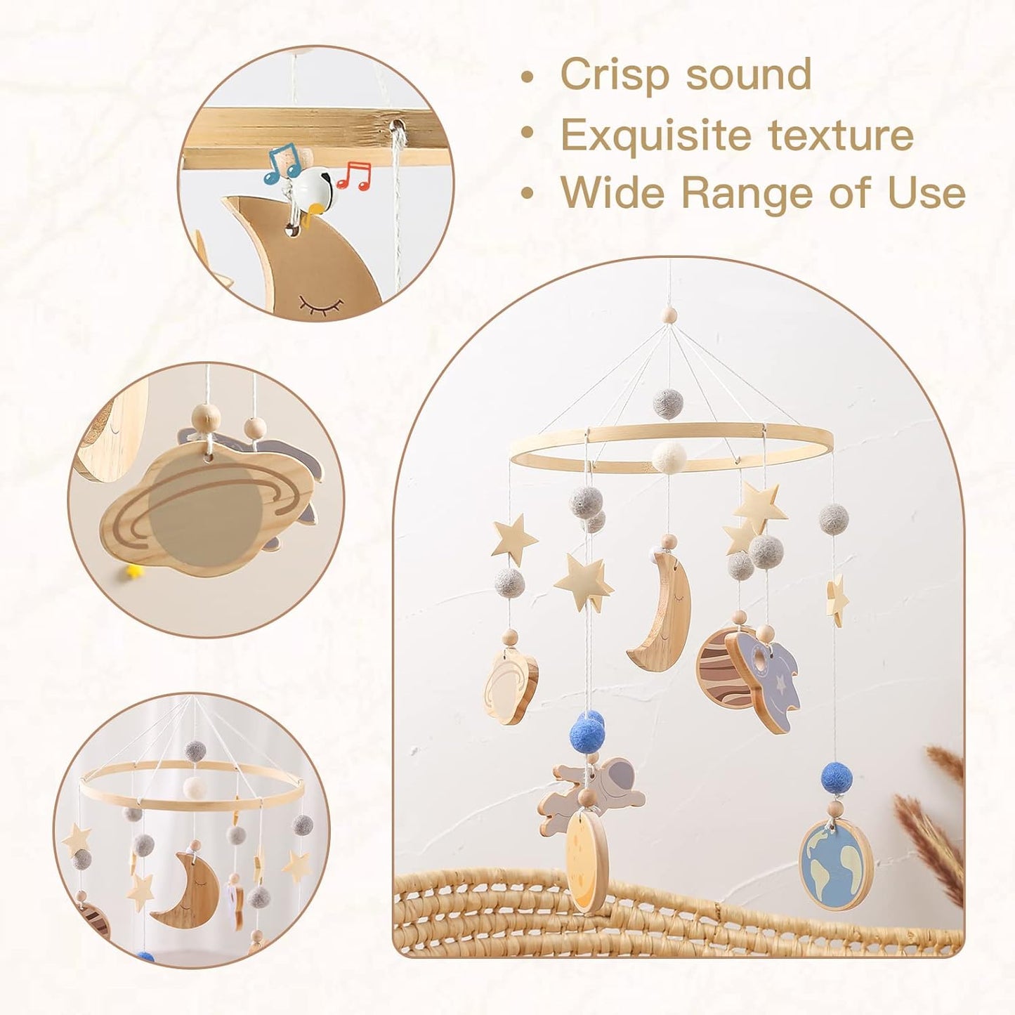 Space Nursery Mobile - Wooden Baby Mobile - Solar System Crib Mobile Astronaut Space Theme Nursery Bed Decoration, Gift for Newborn (Blue)