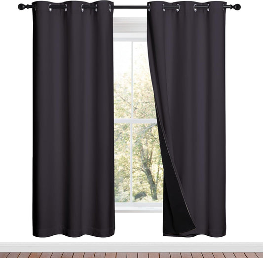 NICETOWN 100% Blackout Window Curtain Panels, Greyish Purple, 2 Pieces, 42-inch Wide Per Panel, Full Light Blocking Drapes with Black Liner for Nursery, 72-inch Drop Thermal Insulated Draperies