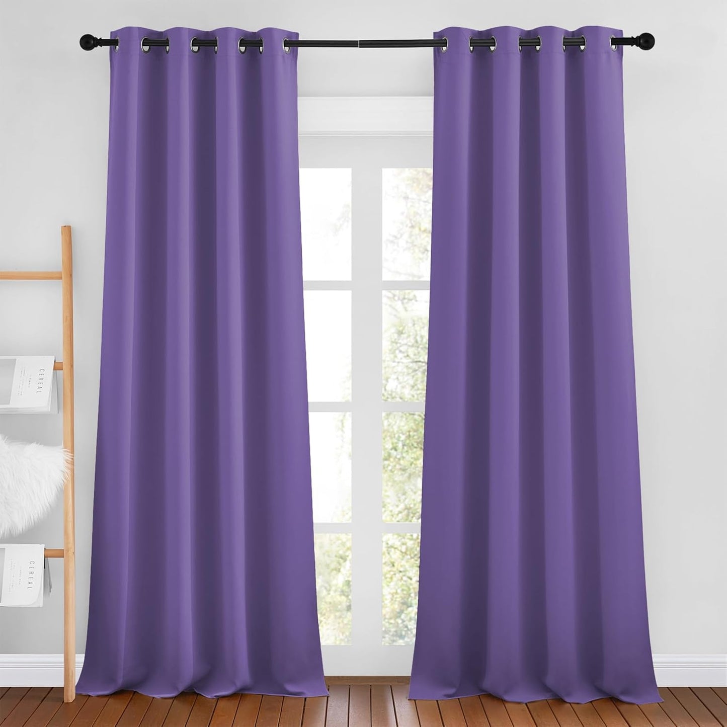 NICETOWN Lilac Purple Blackout Curtains 102 inches Long, Grommet Thermal Insulated Solid Room Darkening Window Treatments Sound Reducing for Living Room, W46 x L102, Set of 2