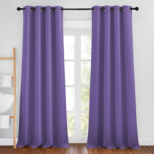 NICETOWN Lilac Purple Blackout Curtains 102 inches Long, Grommet Thermal Insulated Solid Room Darkening Window Treatments Sound Reducing for Living Room, W46 x L102, Set of 2