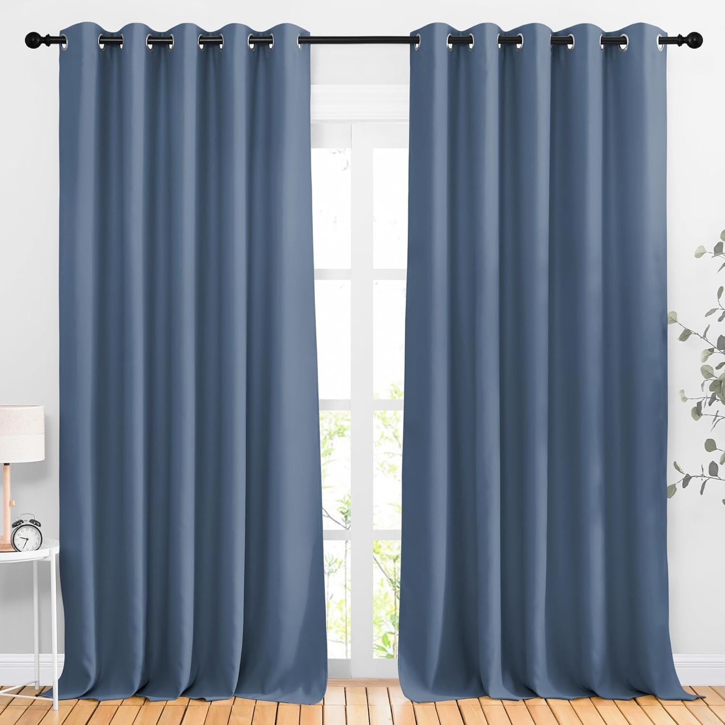 NICETOWN Stone Blue Room Divider Curtains 118 inches Long 2 Panels, Grommet Sliding Door Curtains Solid Window Treatments Sound Reducing for Living Room, W66 x L118, Stone Blue