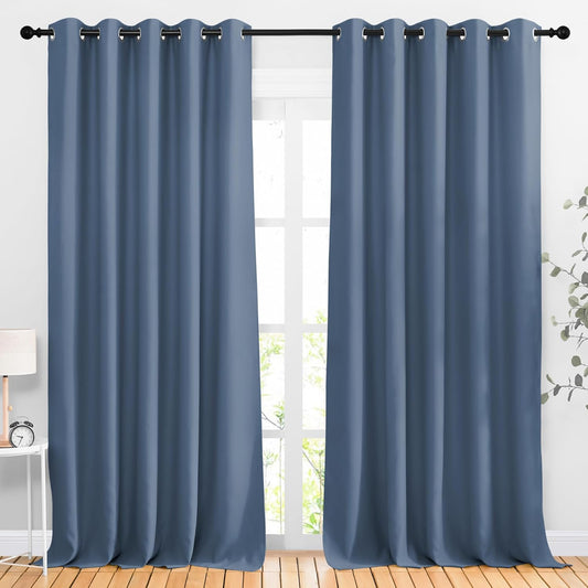 NICETOWN Stone Blue Room Divider Curtains 118 inches Long 2 Panels, Grommet Sliding Door Curtains Solid Window Treatments Sound Reducing for Living Room, W66 x L118, Stone Blue
