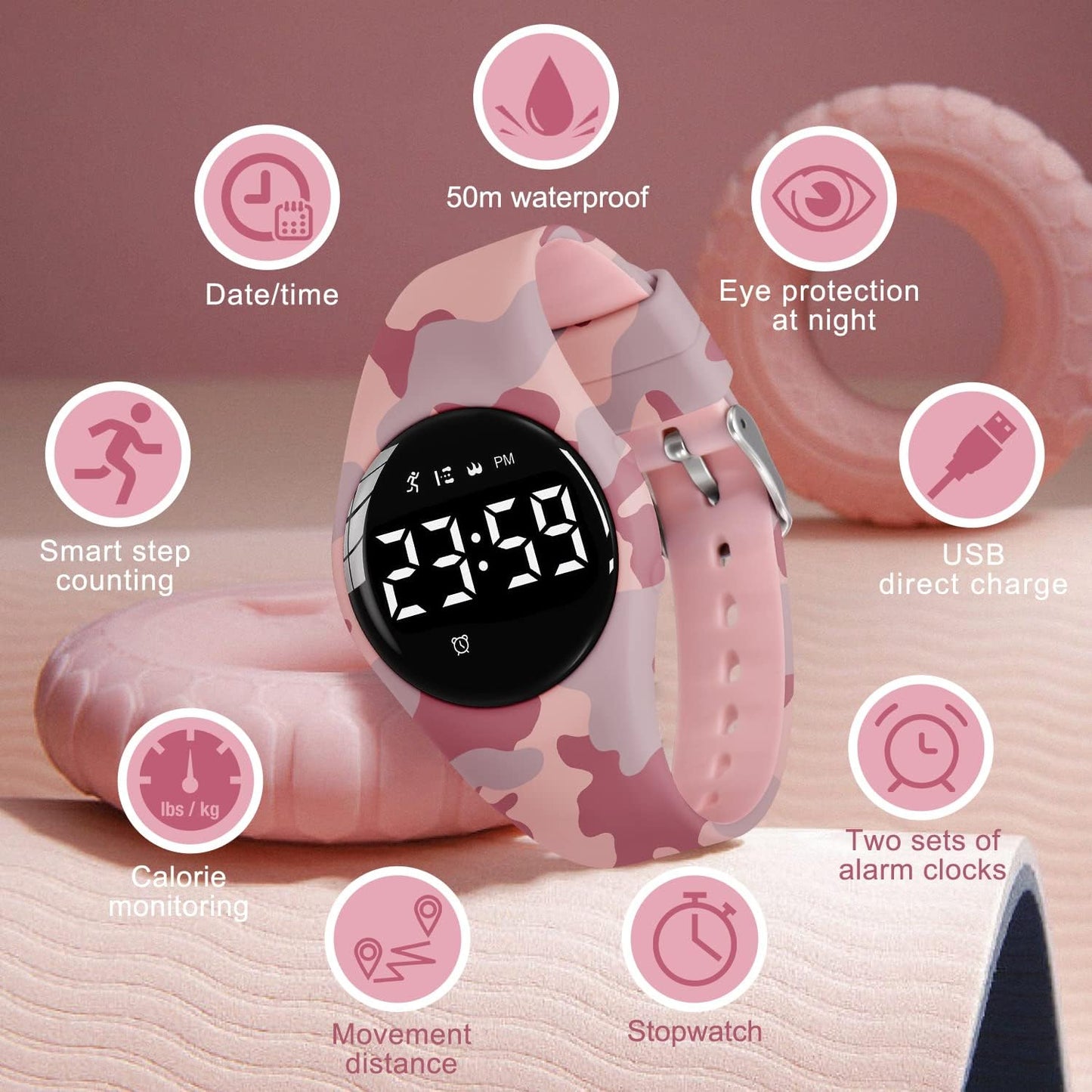 Kids Watches for Girls Boys Digital Sport Watch with Step Counter Pedometer Vibration Alarm Clock, No App Waterproof Fitness Tracker Kids Watch Boys Girls Teens Students Ages 5-16