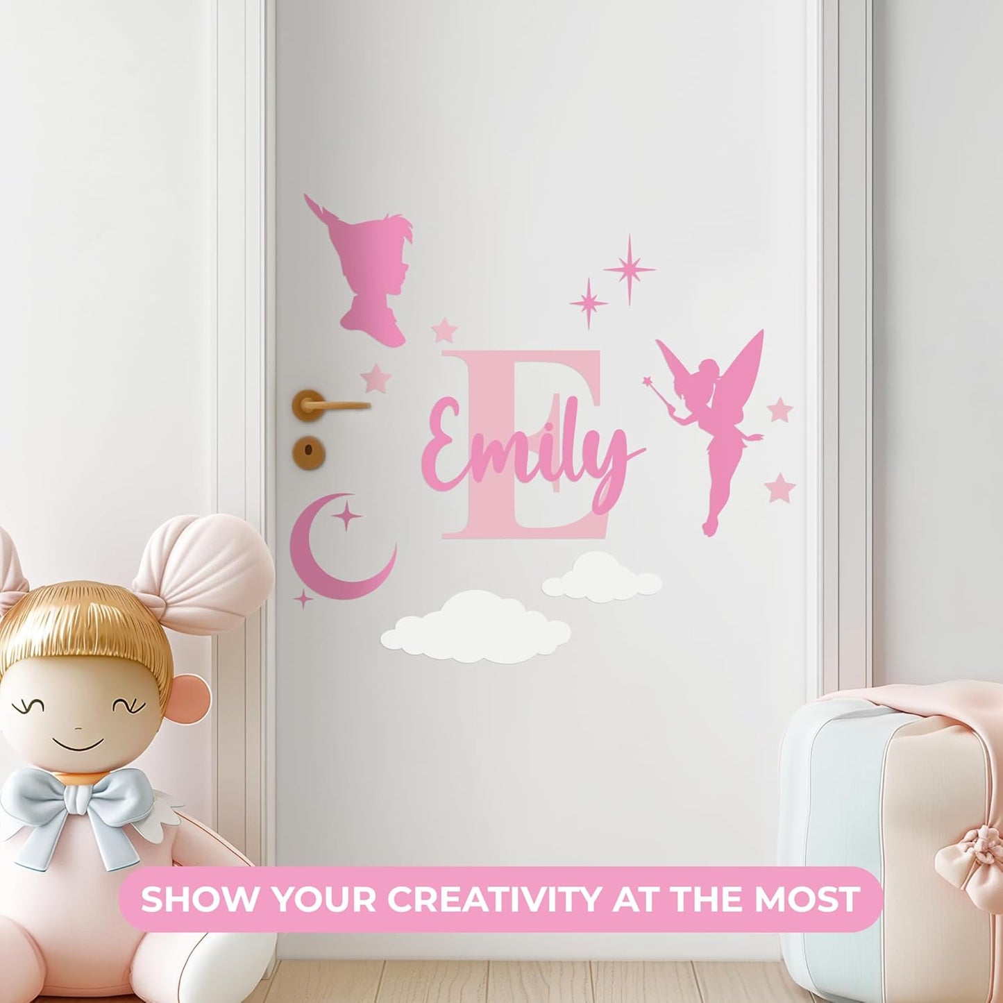 CRYPTONITE Personalized Name & Initial Tinkerbell Vinyl Wall Decals - Baby Girl Bedroom Decor - Fairy & Princess Wall Decals (A. Tinkerbell)