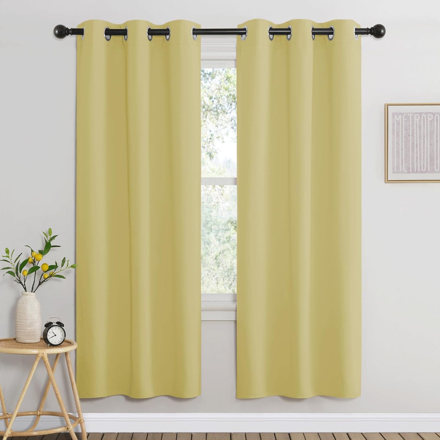 NICETOWN Paler Yellow Room Darkening Curtains for Living Room, Window Treatment Thermal Insulated Room Darkening Grommet Drapes Sound Dampening for Bedroom, 2 Panels, W37 x L72