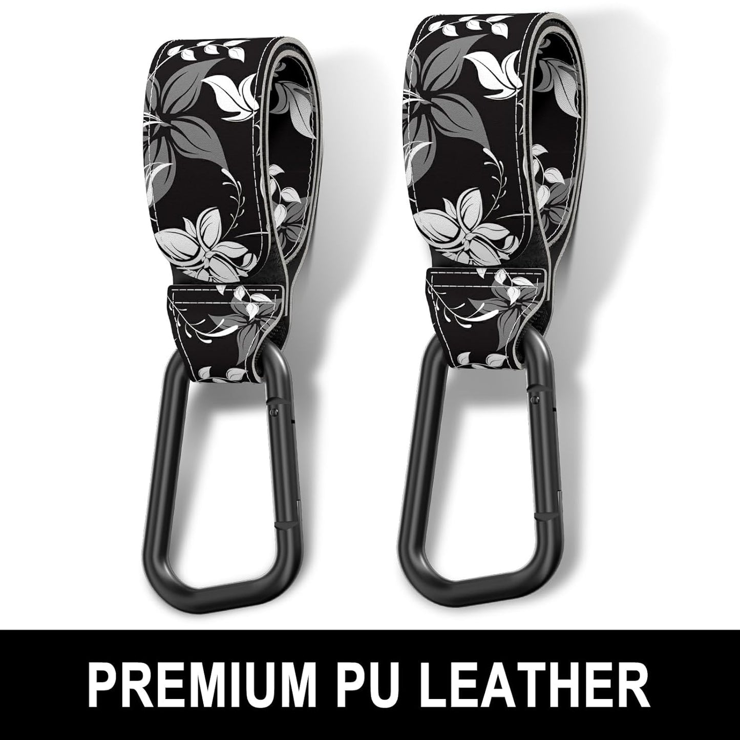 Baby Stroller Hooks for Hanging Bags, Universal Stroller Clips Accessories, Mommy Hook for Diaper Bag, Shopping Cart, Purse, Backpack - 2 Pack, Black Flower