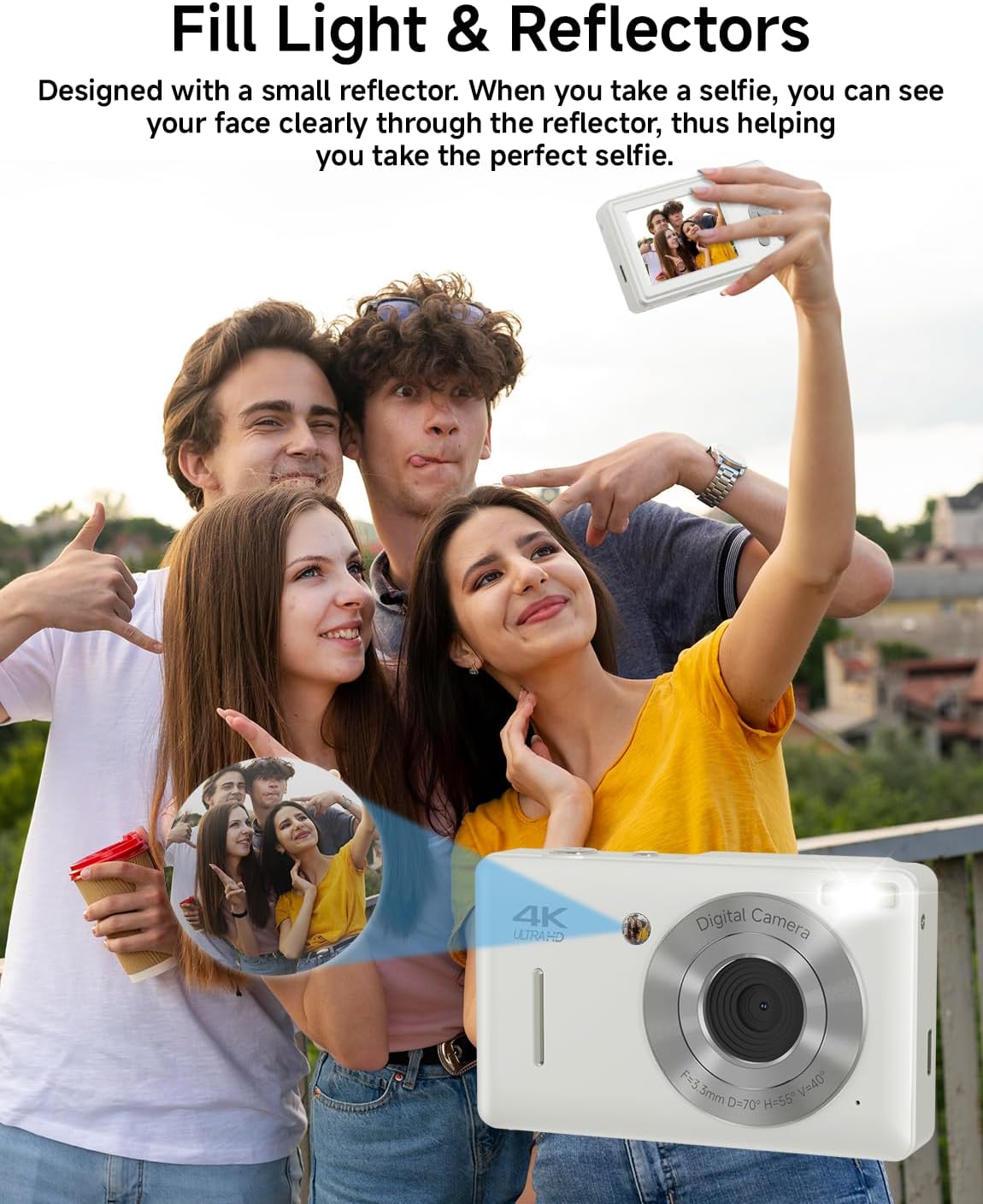 Digital Camera for Kids, FHD 1080P 44MP Point and Shoot Digital Camera with Face Detect, Smile Capture, 18X Zoom, 20 Filters, Anti Shake, 32GB SD Card White Compact Vintage Camera for Kids Boys Girls