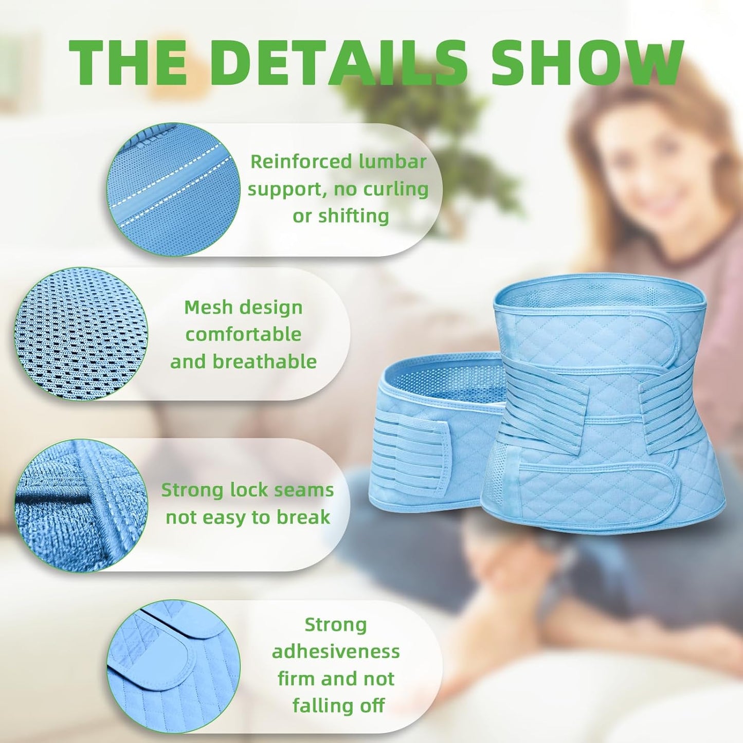 2 in 1 Postpartum Belly Band Wrap Blue, C-Section Support Belt X-Large, Post Partum Support Recovery Waist/Pelvis Belt, Hysterectomy Belly Band Binder Girdle Stomach