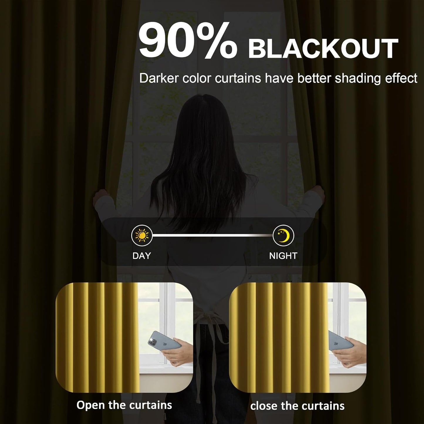 KEQIAOSUOCAI Yellow Pinch Pleated Curtains 108 Inch Length 2 Panels Set Noise Cancelling Window Drapes for Nursery Bedroom Living Room 40x108