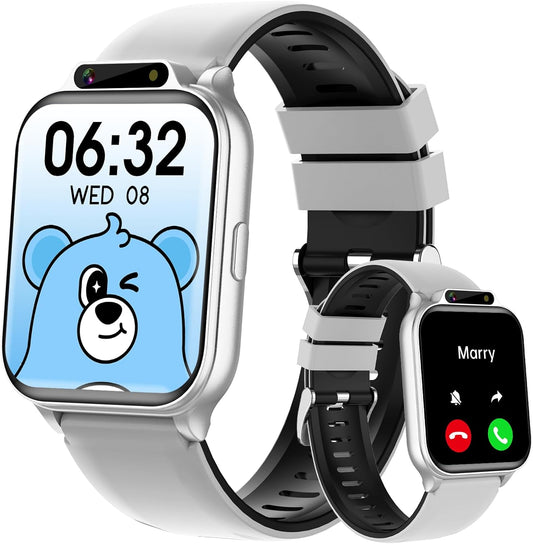 Smart Watch for Kids, 1.85" Fitness Tracker with Heart Rate, Sleep Monitor, IP68 Waterproof Smartwatches with Video Music, Pedometer, Game, NO APP/Phone, Gift for Boys Girls. (Classic, Silver)
