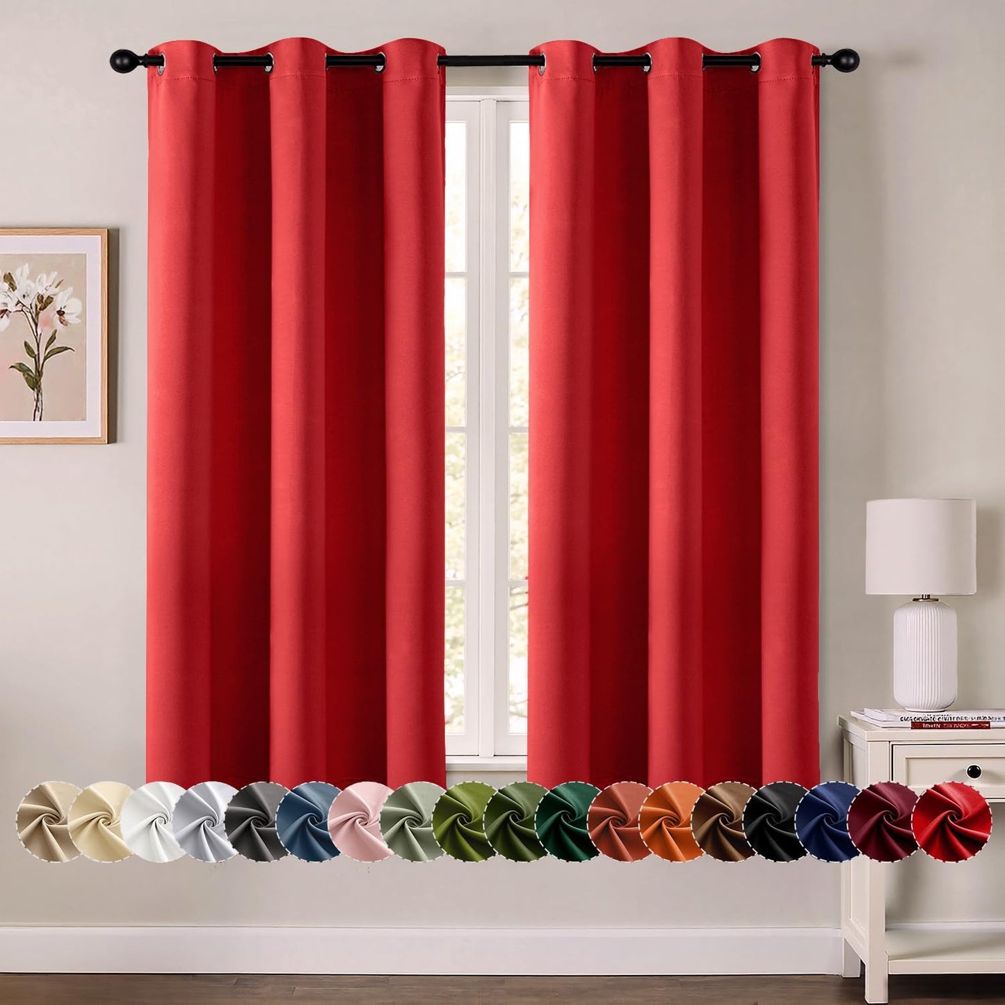 MIULEE Christmas Red Blackout Curtains for Bedroom Living Room 54 Inches Long 2 Panels, Thermal Insulated Room Darkening Drapes Solid Grommet Top Light Blocking Window Treatments 40x54 Inch
