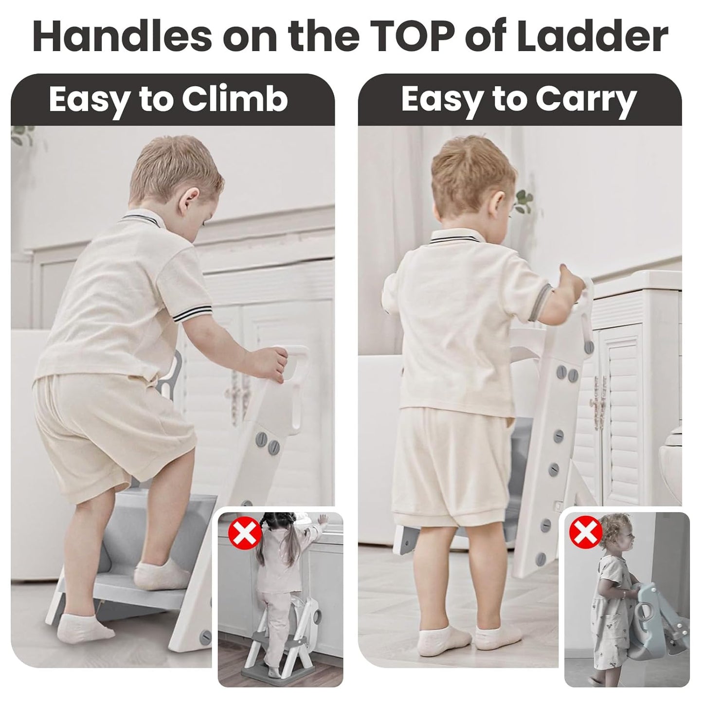 Primlect Space-Saving Potty Training Seat with Ladder, Adjustable Step and Toilet Seat Height, Top Handles for Easy Climbing, Easy to Carry, Portable Toddler Toilet Trainer for Small Bathrooms