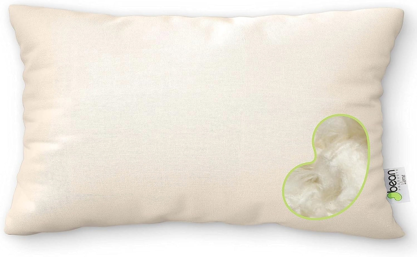 Bean Products Travel/Toddler Organic Kapok Pillow + Natural Org Case - 13" x 18" - Organic Cotton Zippered Shell - Made in USA