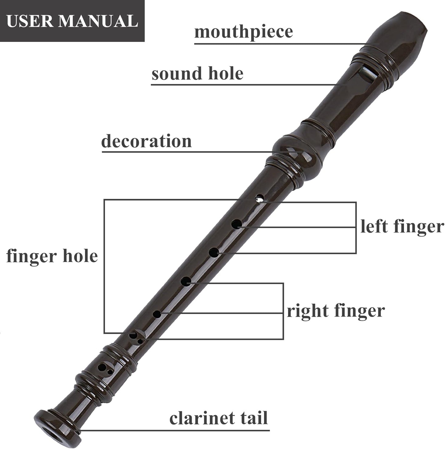 LIZIMANDU Recorder Instrument for Beginner Adults,8-Hole Soprano Descant Recorder Music Flute with Cleaning Rod & Case Bag For Home Entertainment(6-Wood Dark Brown)
